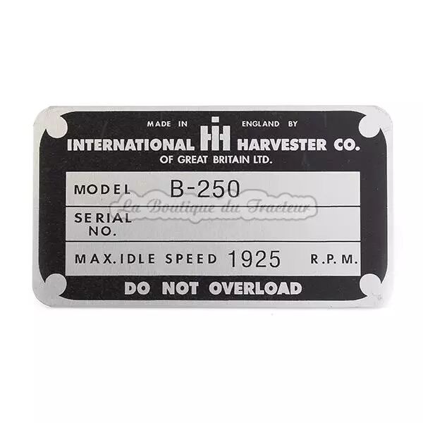 B250 IHC Tractor Metal Plate