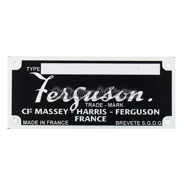 Plaque d�identification charrue Ferguson
