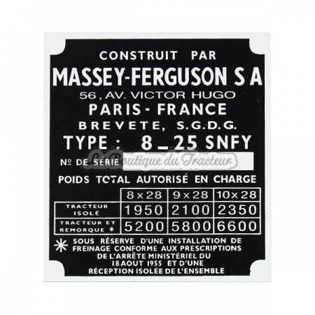 Plaque d´identification MF825